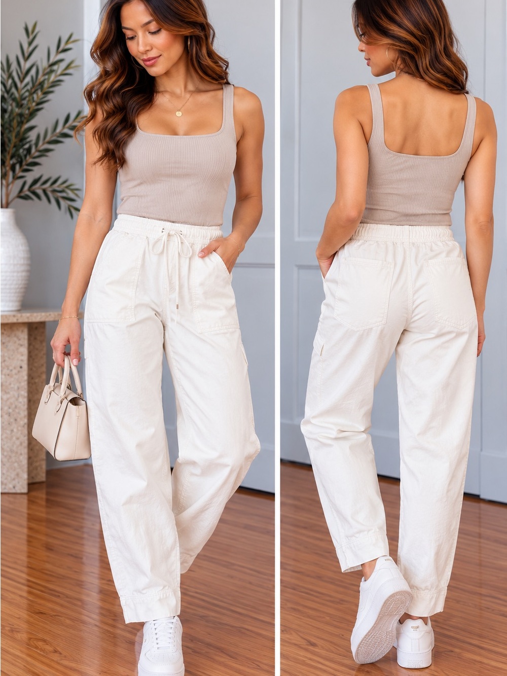 Zara white Drawstring Pants